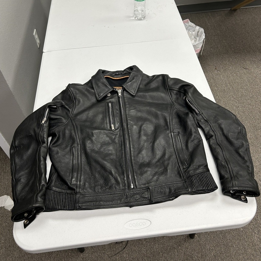 First Classics Leather Motorcycle Jacket womans XL Black Vented Biker L 176